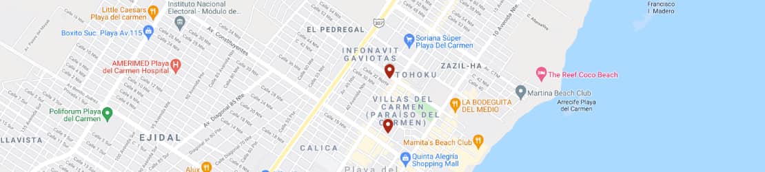 Mapa de alquiler de coches en Playa del Carmen